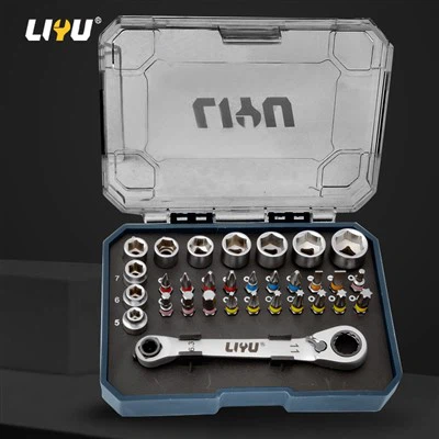 Zestaw mini małych kluczy grzechotkowych, wąska tulejka,-zestaw wkrętaków z łbem wewnętrznym-w kształcie krzyża